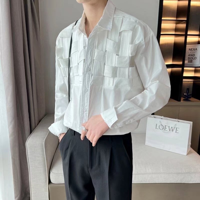 Fashion brand ins design long-sleeved shirt men's Pu handsome shirt nightclub hair stylist spring and autumn shirt men's coat