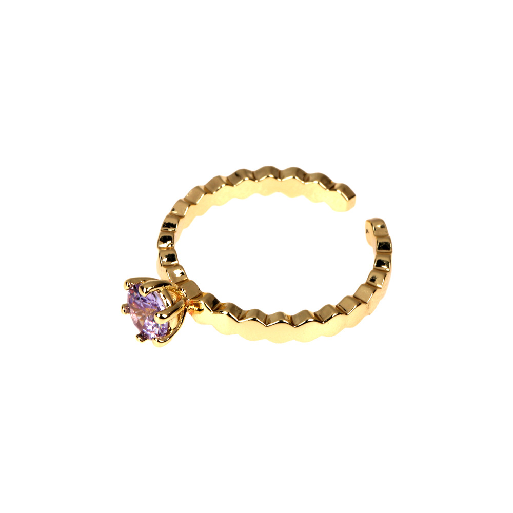 simple copper plated real gold four claw inlaid zircon ring