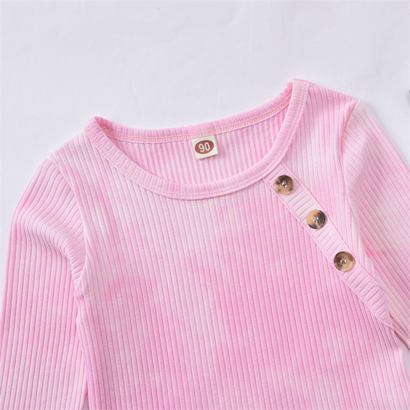 Girls Tie-dye Pit Strip Round Neck Long-sleeved Tops Pink Short Skirts Autumn Children's Clothing display picture 4