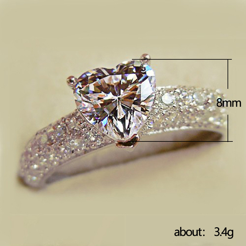 new heart-shaped zircon copper ring female fashion engagement party bride jewelry
