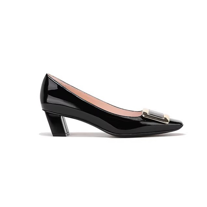 2025, primavera nuevo estilo retrógrado francés, cabeza cuadrada de talón grueso, zapatos de talón alto para mujeres