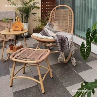 Rattan Rocking Chair, Simulated Rattan Material Chair, Chinese Style Outdoor Courtyard L-Shaped Lazy Chair