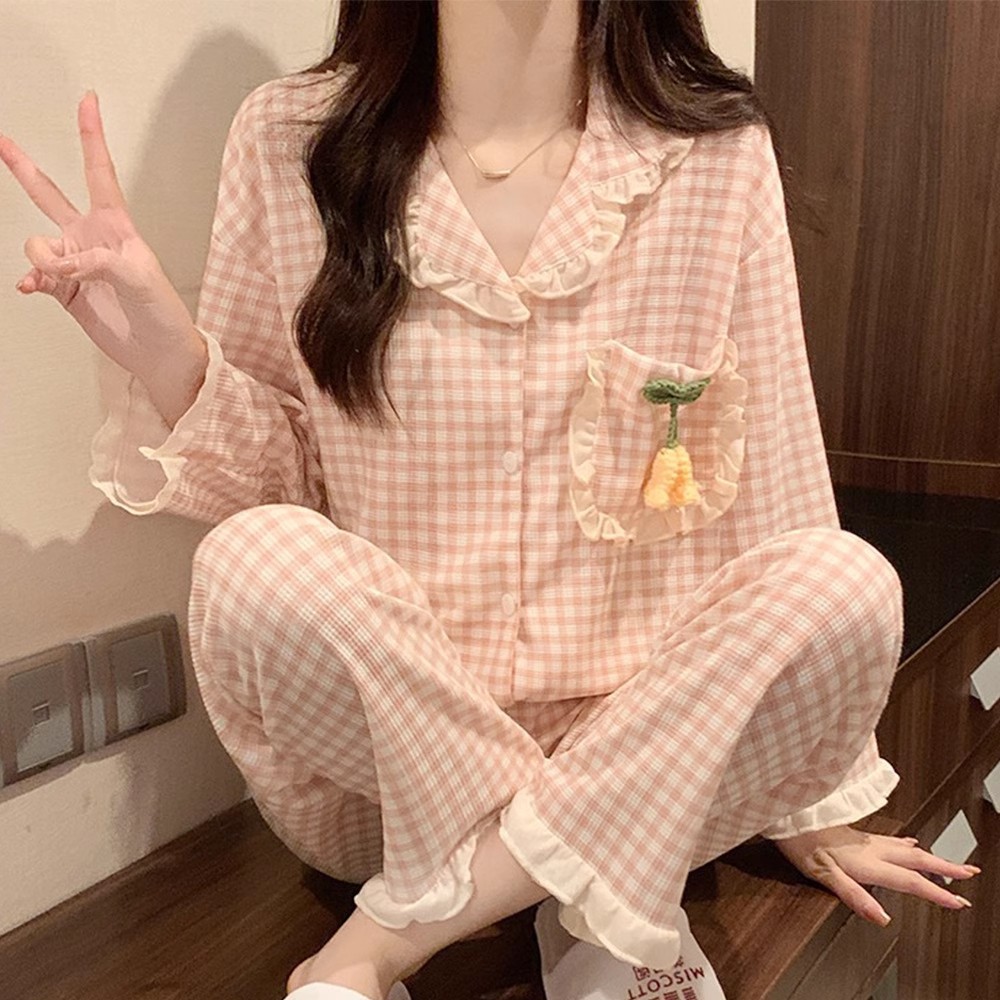 러플 핑크 체크 무늬