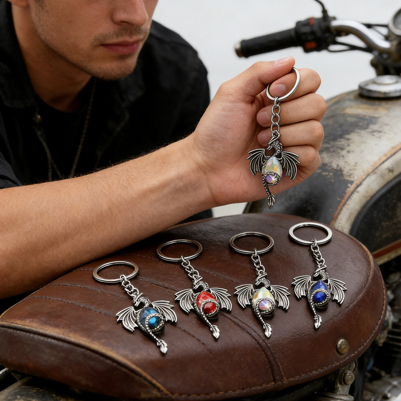 Cross-border Hot Sale Dragon Ball Charm Love Birthstone Dragon Key Ring Multicolor Alloy Men's Couple Keychain