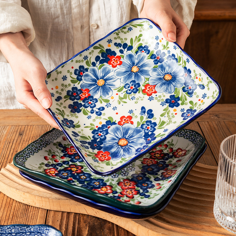 Polish Color Ceramic Square Plate Household Dish Plate High-End Western Snack Soup Plate Deep Plate Fruit Plate Cold Dish Plate Polish Color Ceramic Square Plate Household Dish Plate High-End Western Snack Soup Plate Deep Plate Fruit Plate Cold Dish Plate