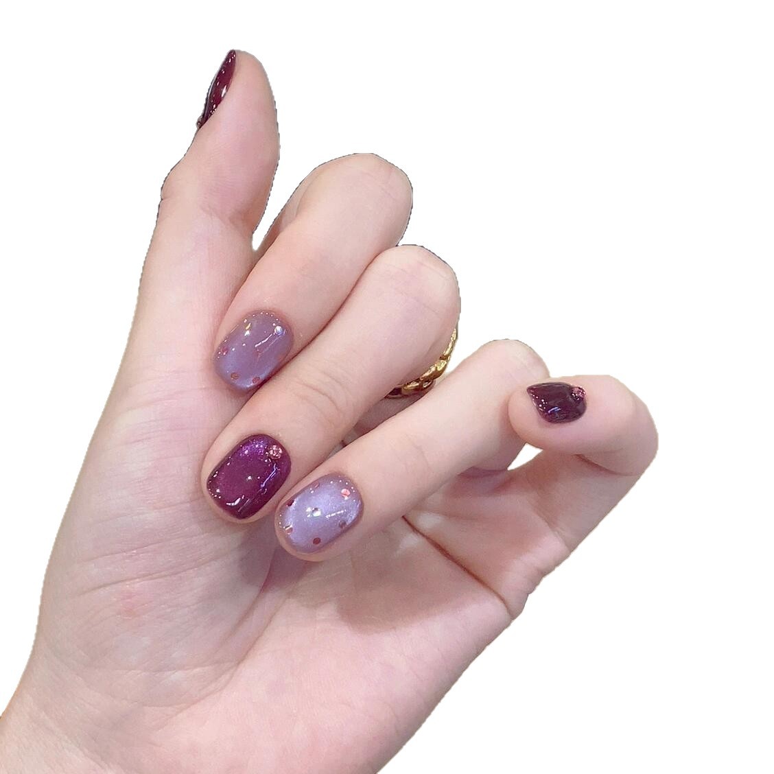 Elegant and Fair Purple Manicure Ins Style Cat Eye Handmade Wearable Nail Art Stickers False Nails 5