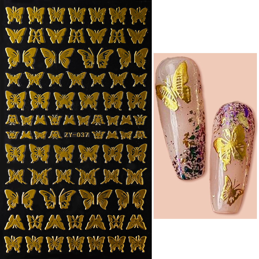 Venta caliente transfronteriza de uñas pegatinas de mariposa delgada dorada láser oro y plata mariposa adhesivo autoadhesivo decoración de uñas calcomanías