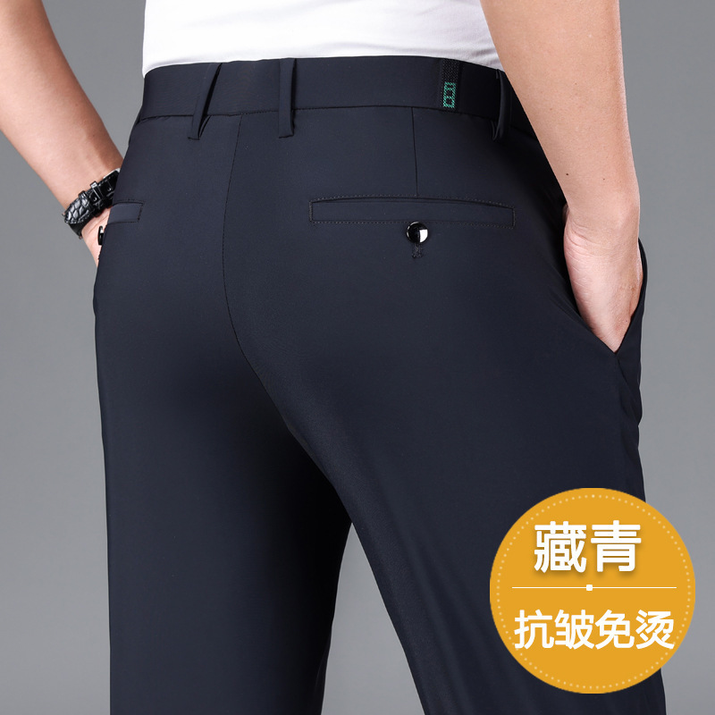 Comercio exterior al por mayor pantalones elásticos de cuatro lados para hombres pantalones casuales bordados para hombres otoño e invierno gruesos rectos sueltos negocios antiarrugas oeste image 10