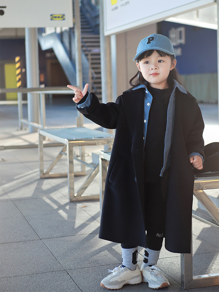 Girls' Double-sided Tweed Coat Winter Children's Trenchcoat Elegant Woolen Coat Mid-long Trendy Woolen Coat for Big Children