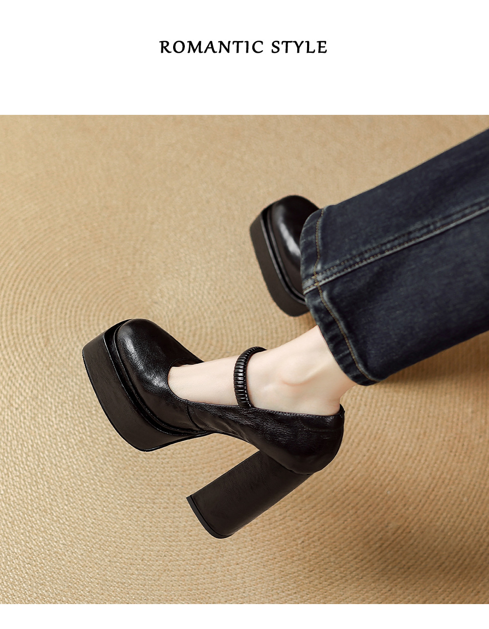 Giày cao gót nữ mũi nhọn quai ngang đế xuồng platform gót 9 cm — màu nâu, màu đen chi tiết 9