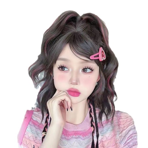 Fake braids for women, colored highlights, water ripples, simulated hair, boxing braids, ponytail, dopamine style, half-tied curly hair, high ponytail