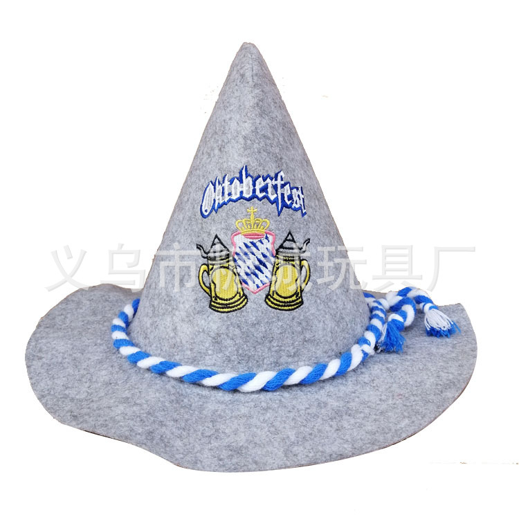 Festival de la cerveza suministros de Halloween danza rendimiento sombrero de fiesta sombrero de bruja fieltro de Tela Gris logotipo impreso