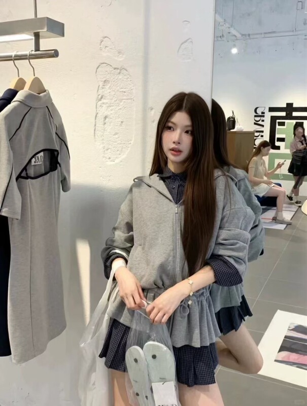 秋日松弛感清纯连帽卫衣外套女首尔风氛围感素穿搭收腰上衣ZHP10|undefined