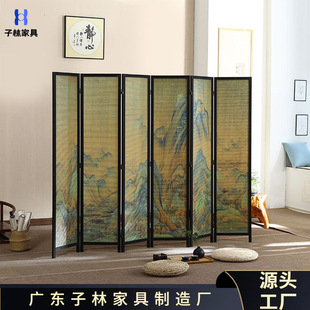 Solid Wood Folding Retro Screen Mobile Folding Screen Decoration Partition Living Room Hotel Hallway Qianli Jiangshan Modern Chinese Style