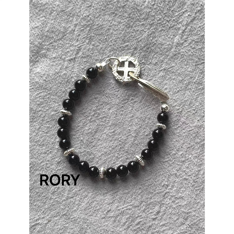 Cross Alloy Pendant Black Beaded Bracelet Image 3