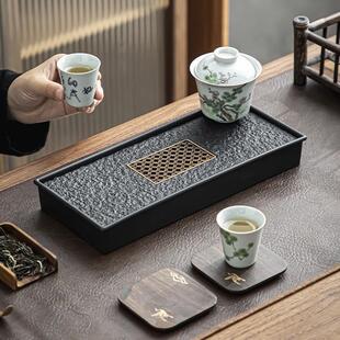 Black Gold Stone Tea Tray Accessible Luxury Household Tea Set Tea Table Small with Storage Drain Tray Dry Infusion Table Tray