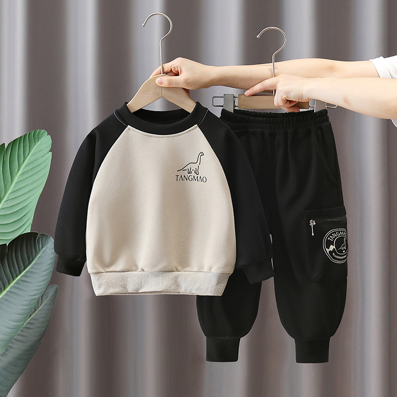 6080 traje de otoño para niños 2024 nuevo suéter de manga raglán estampado para niños de dos piezas de primavera y otoño para bebés