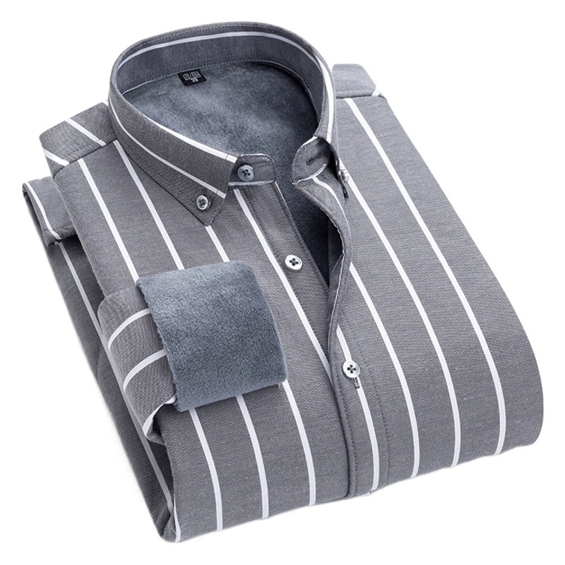 Осенне-зимняя мужская рубашка с толстым длинным рукавом на флисовой подкладке, теплая оксфордская рубашка, топ с вышивкой, логотип, мужская оптовая продажа