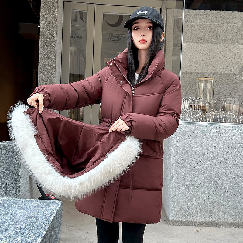 2025 ropa de algodón de invierno para mujeres nueva estilo de estilo extranjero coreano delgado simple sombrero desmontable abrigo de algodón