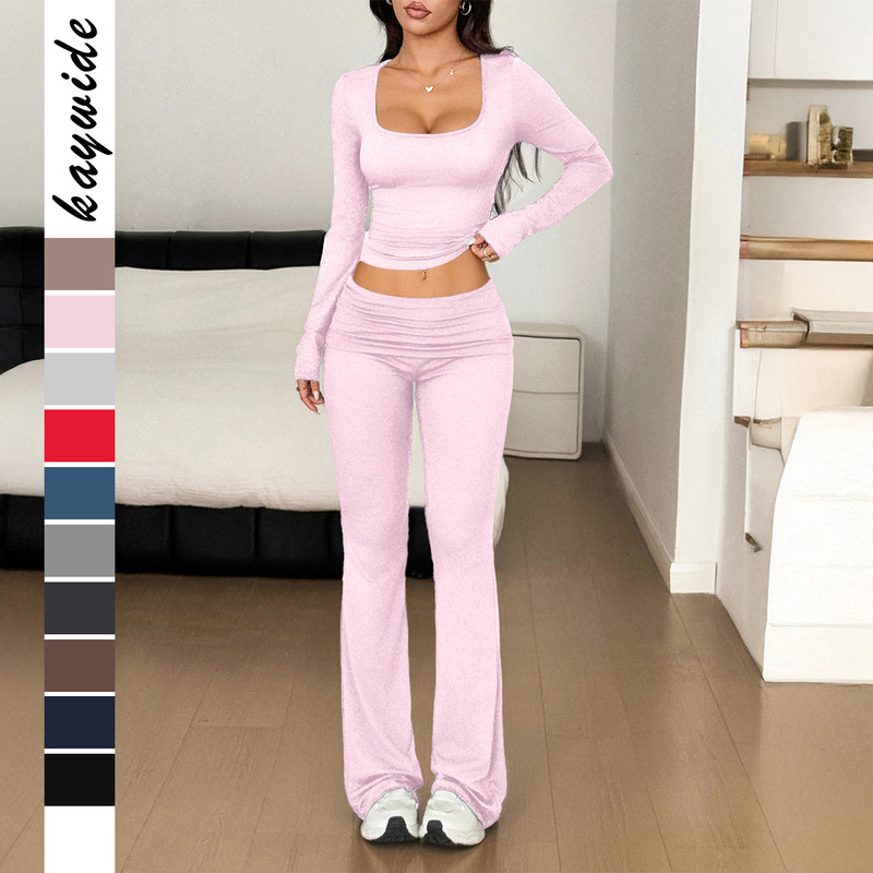 Cross-Border European and American Y2K Sports Style Casual Long-Sleeve T-Shirt and Wide-Leg Pants Set 2026 Spring/Summer Amazon Independent Site