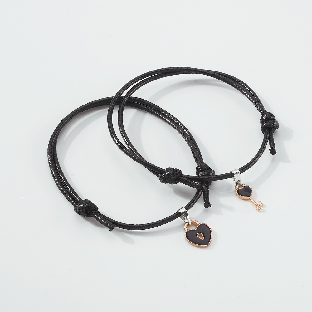 Crossborder Simple Bracelet Couple Love Key One Pair Rope PU Adjustable Alloy Braceletpicture3