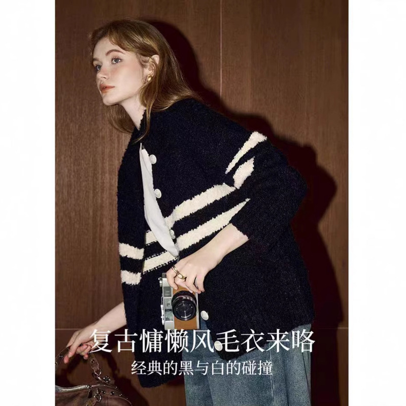 Kuen's Soft and Thick Knitted Cardigan for Women, 2026 Autumn and Winter New Style, Simple Striped Sweater Casual Jacket Kuen's Soft and Thick Knitted Cardigan for Women, 2026 Autumn and Winter New Style, Simple Striped Sweater Casual Jacket