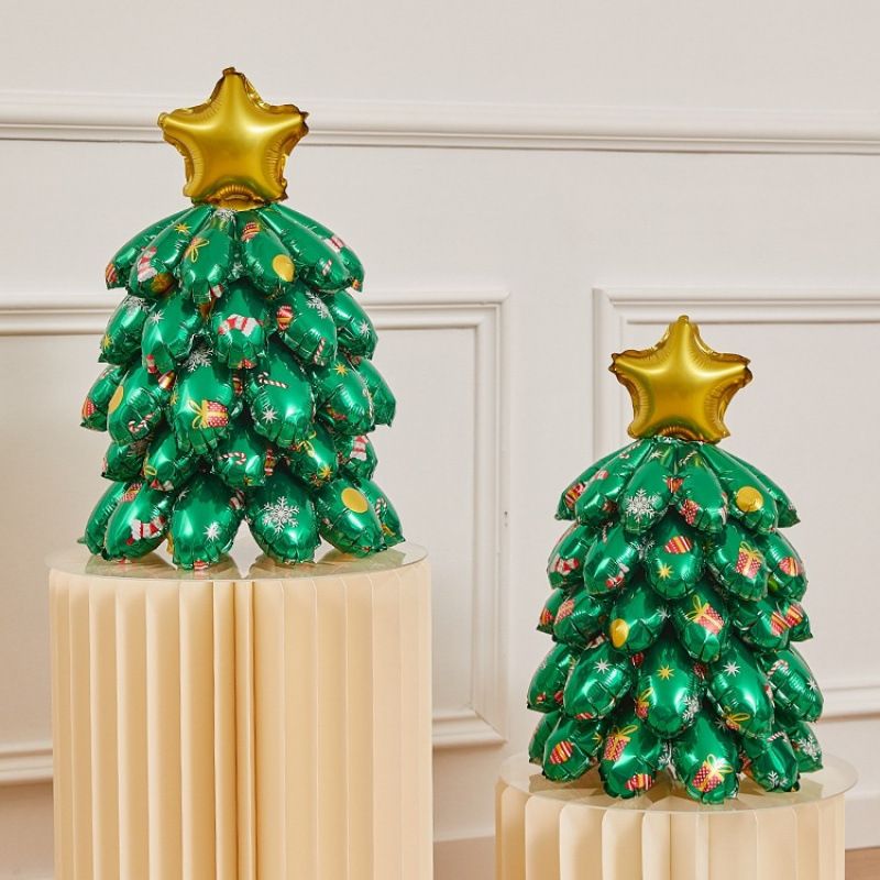 圣诞节装饰充气铝膜气球圣诞树商场店铺户外摆件道具氛围场景布置