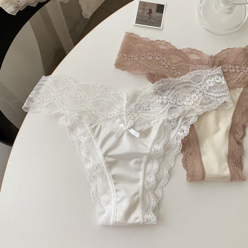 Pure Desire Satin Sweet Lace Women's Underwear Japanese Style Sexy Medium-Low Waist Skin-Friendly Breathable Soft Gongs for Women