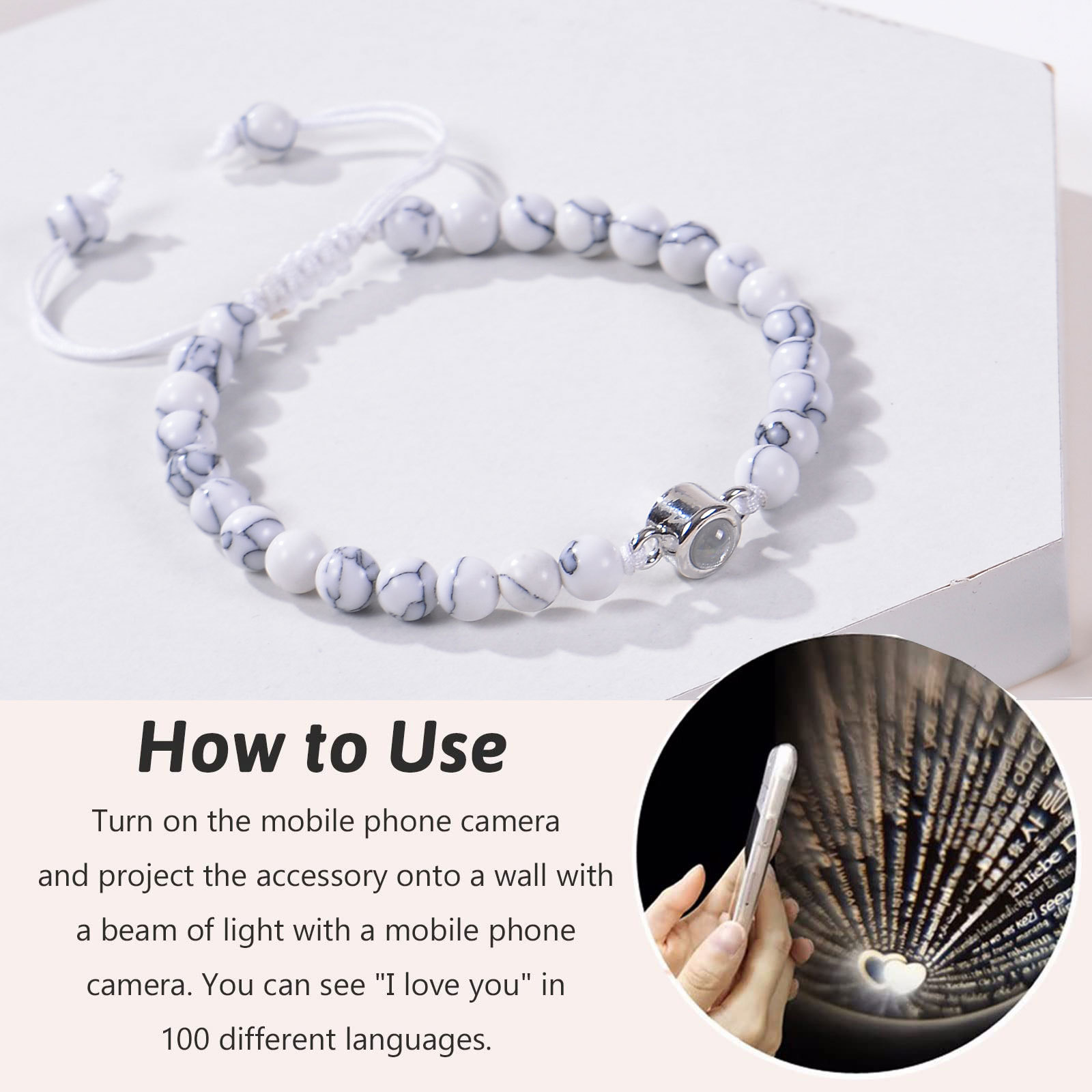 100 Language Projection Beaded Bracelet With Volcanic Stone_voghion.com