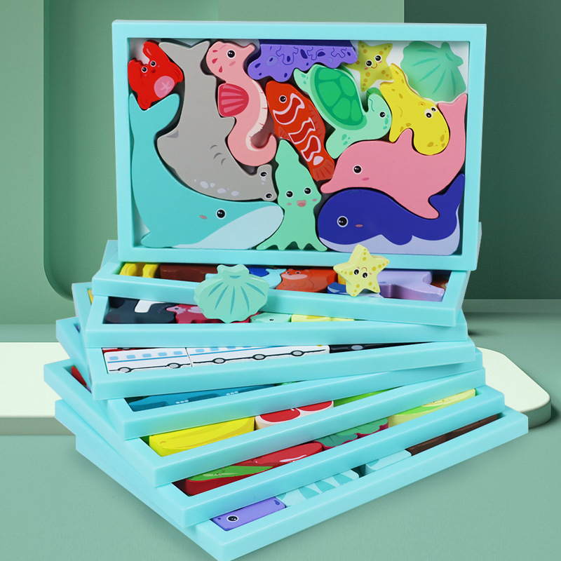 Rompecabezas tridimensional creativo de madera educativo para niños 0,24 animal digital rompecabezas de frutas y verduras bloques de construcción juguete juego cognitivo