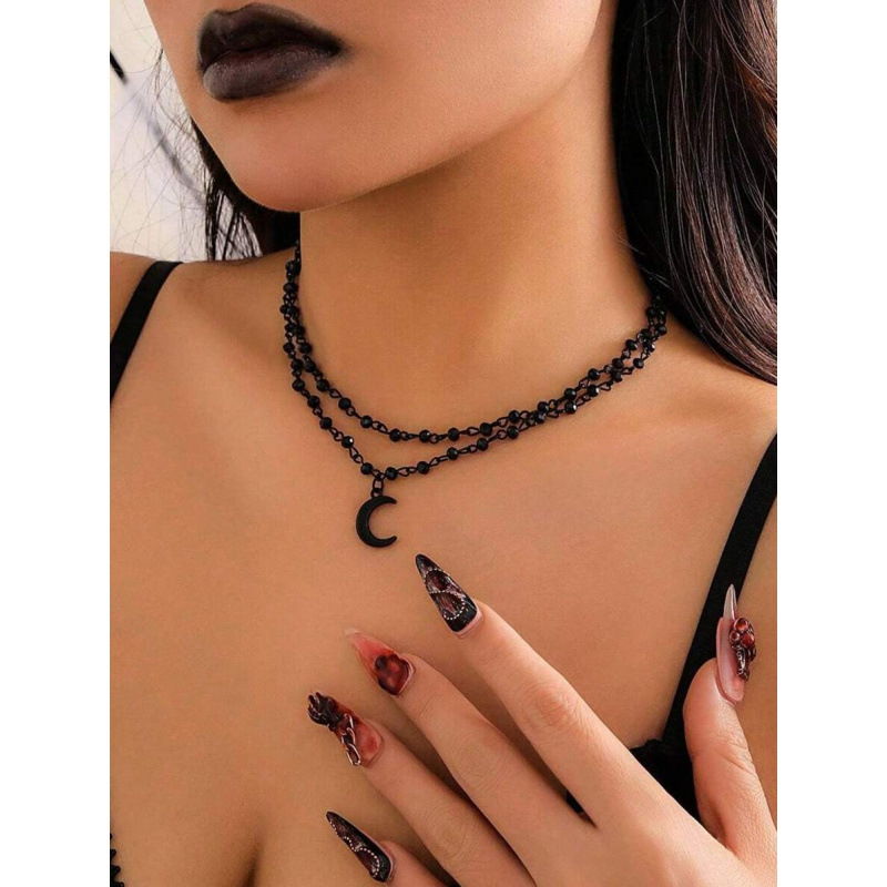 海外仓一件代发2025新款外贸 Women Necklaces 水晶珠饰新月吊坠