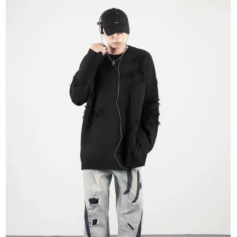 American Retro High Street Ripped Knitwear Men's Autumn and Winter Ins Lazy Style High-End Design Niche Knitwear Ins