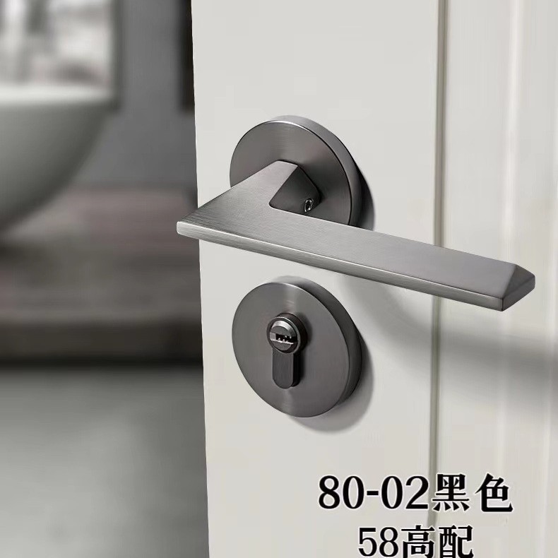耐奢锌合金室内执手木门锁厂家静音分体锁具房间门锁卧室黑色磁吸|undefined
