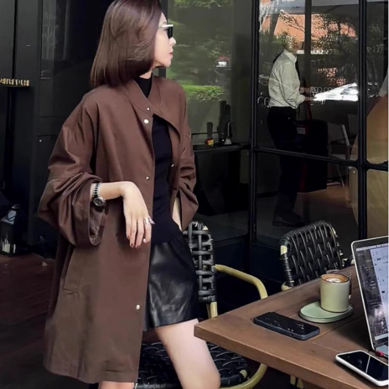 新品今年流行咖色复古风衣外套女秋季新款小个子中长款英伦风大|undefined