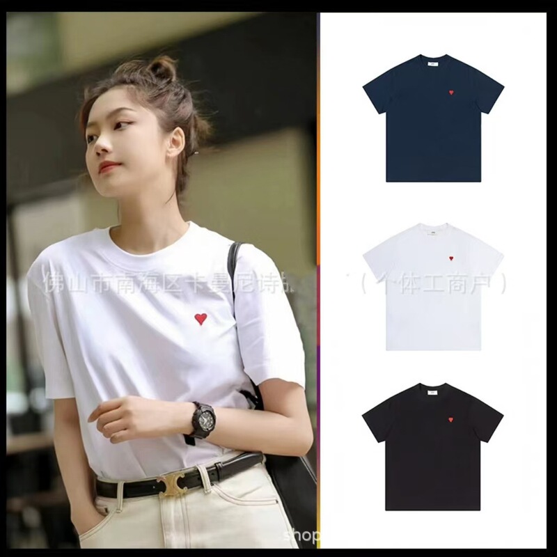 Cross-border AM * short-sleeved cotton embroidered round neck T-shirt summer casual loose sweethearts star with a generation of hair