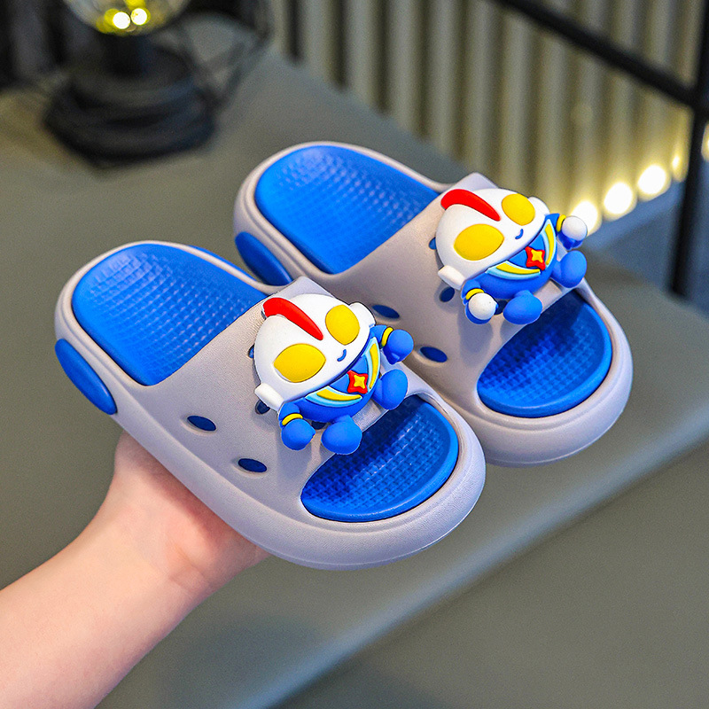 Zapatillas de verano para niños Ultraman antideslizantes para hombres, niños y niñas en casa, zapatillas de fondo suave de dibujos animados para bebés