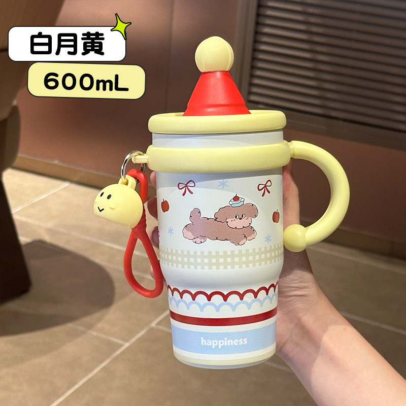 Nuevo sombrero de alto valor facial, taza de hielo de alta capacidad, aislamiento térmico para niñas, mango portátil lindo, taza de agua de paja al aire libre image 9