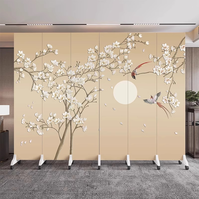New Chinese-style Office Screen Partition Living Room Door-to-door Household Folding Movable Hotel Lobby Flowers and Birds