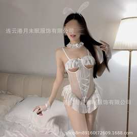 月未眠情趣内衣性感网纱紧身紧身衣露乳免脱开档兔女郎诱惑套装女
