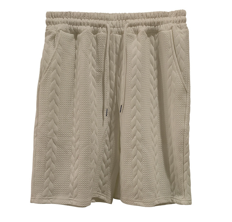 Men's Jacquard Knit Short Sleeve Tee And Shorts Set Solid Color Casual Summer Sport Outfit_viptrois.com