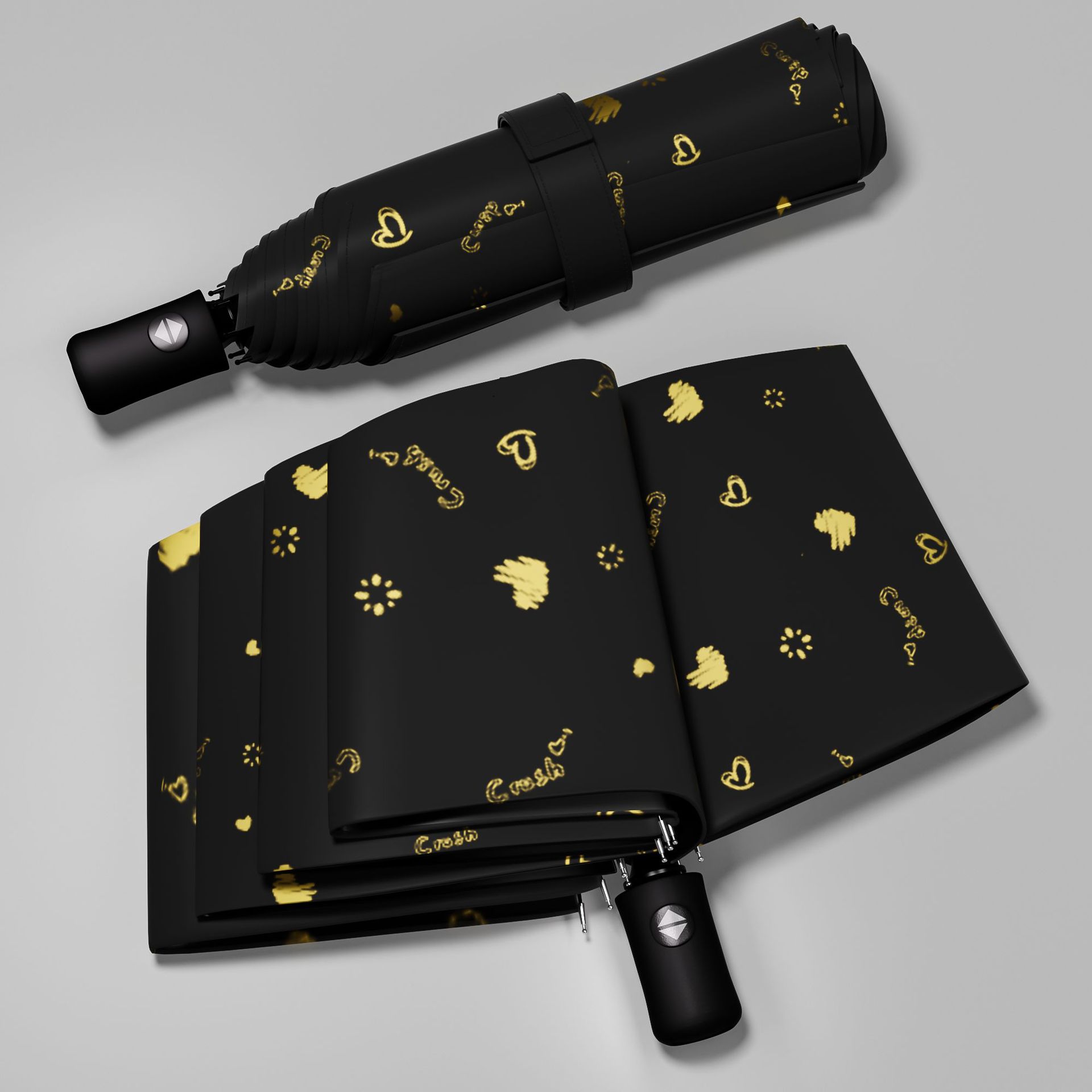 Rain Enjoy Paraguas calientes Paraguas de dibujos animados de amor dorado Paraguas de sol para niños Paraguas plegable de doble uso Sensación de alta calidad Paraguas de protección solar