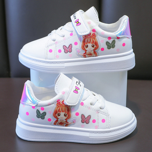 Children's white canvas shoes for girls aged 3-12, student flat casual sports shoes, low-top spring Korean style board shoes