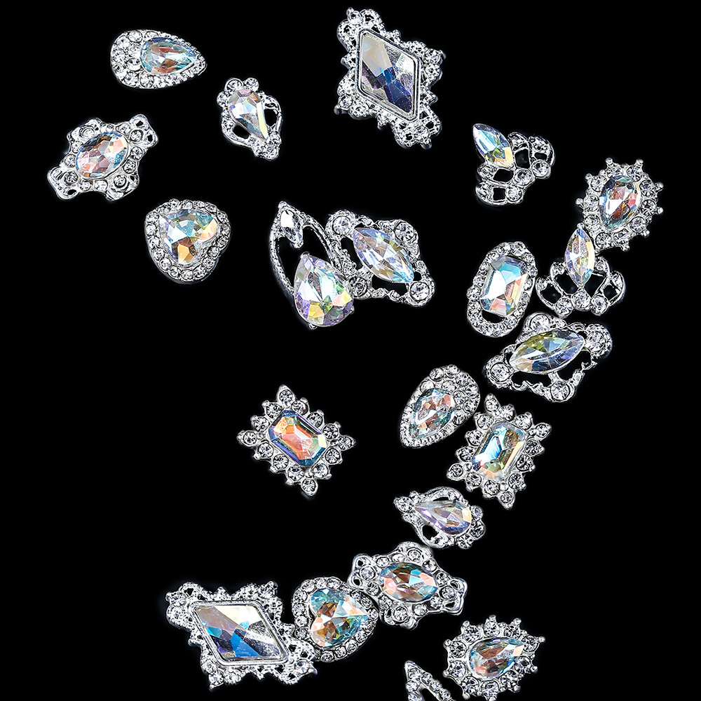Alloy Material Nail Beauty Rhinestone Ornaments Japanese Alloy Transparent Oval Shaped Square Diamond Nail Wear Manicure DIY Accessories Wholesale