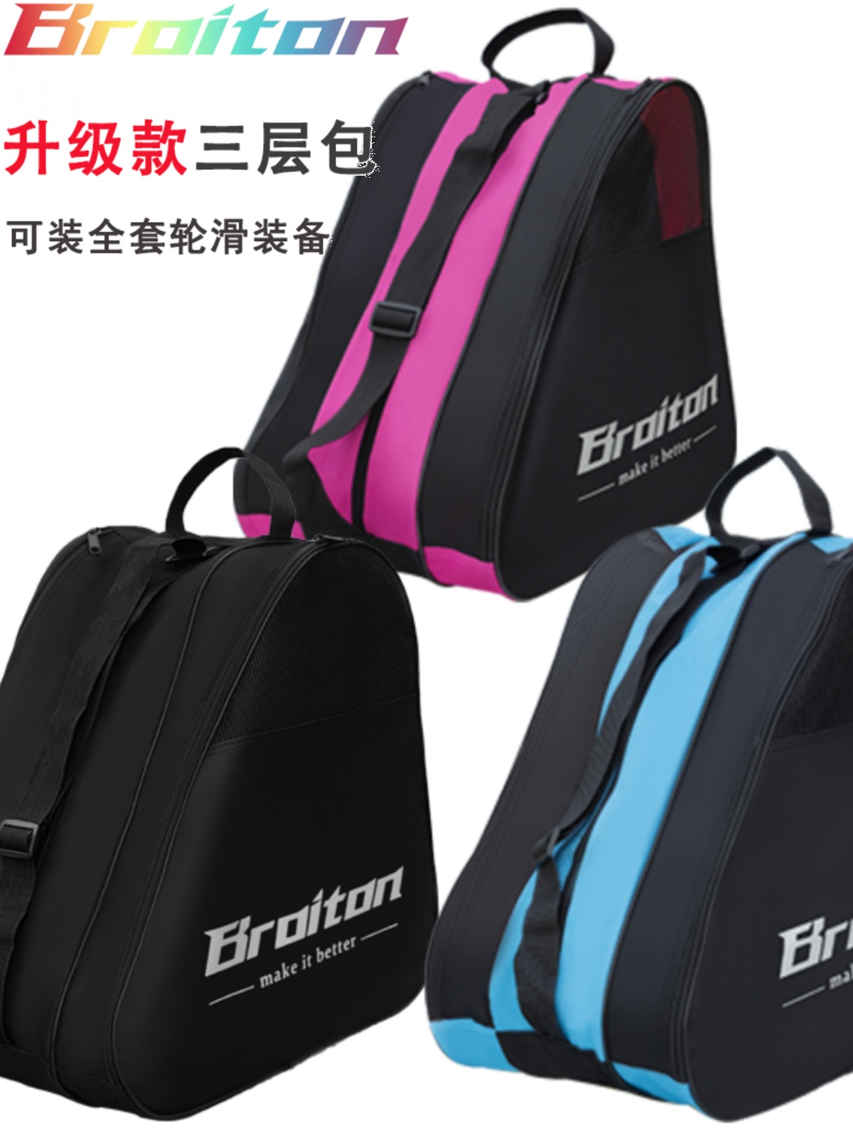 Roller Skate Storage Bag Upgraded Version for Children and Adults, Three-Layer Backpack for Roller Skates, Single Shoulder Bag for Inline Skates