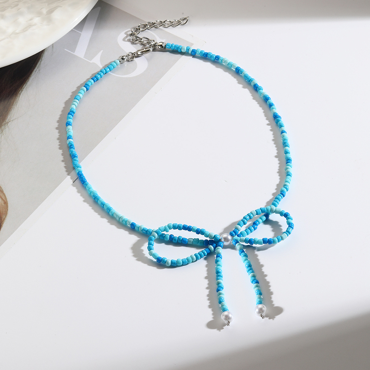 Südkorea Dongdaemun einfache exquisite vielseitige Kristall Perle Ballett Stil Perlen Bogen Halskette Schlüsselbein Kette Halskette_voghion.com