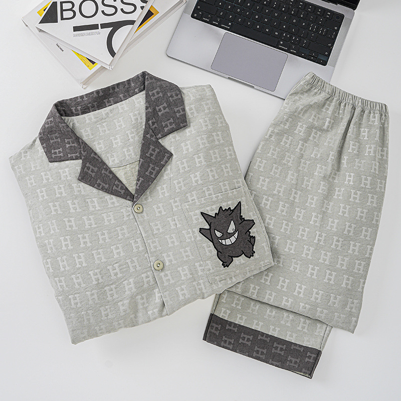 Pijama de hombre primavera y otoño pantalones de manga larga nubes de algodón jacquard de alta calidad ropa de casa para niños set de verano