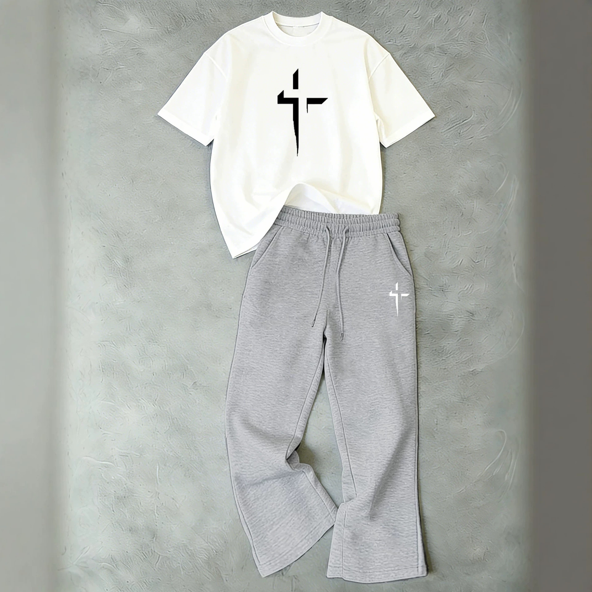 2026 New Unisex Simple Casual Sports Suit: Versatile Crew Neck T Shirt + Sweatpants Two Piece Set For Everyday Wear_viptrois.com