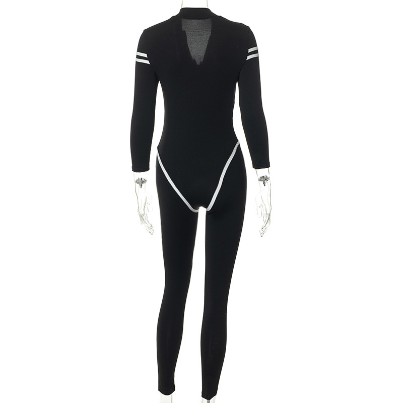 Fashion Color Block Spandex Polyester Full Length Contrast Binding Jumpsuits