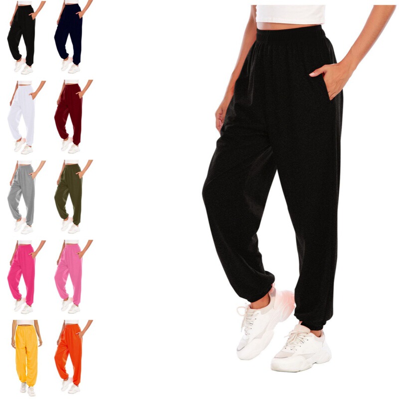 Cross-border Amazon Women's European and American Bundle Bottom Sports Pants High Waist Sports Jogging Pants Loose Casual Pants with Pockets