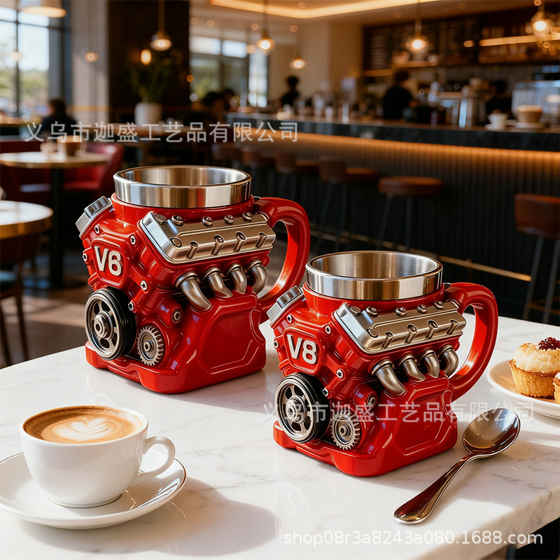 Nuevos productos transfronterizos V8 taza de resina de motor V6 taza de decoración de alta calidad nicho artesanía de personalidad